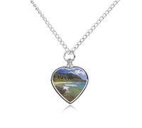 FekiLoot Kauai Hawaii Seashore Custom Ashes Necklace Personalized Pet Urn Hair Cremation Souvenir Necklace Memorial Keepsake Holder Pendant Heart Jewelry for Ashes Gift for Dog Loss