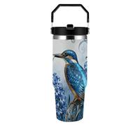 FekiLoot Kingfisher Hyacinth Bloom 30oz Tumbler with Handle And Flip Straw Lid Double Wall Travel Leak-proof Coffee Mug Stainless Steel Vacuum Insulated Coffee Tumblers Cup for Hot And Cold Drinks