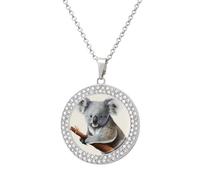 FekiLoot Koala And Butterfly Pendant Necklaces Non-Tarnish Round Necklace Multicolored Diamond Studded Exquisite Necklace Coin Pendant Fashion Jewelry Necklaces Gifts for Women, One Size, Metal, No