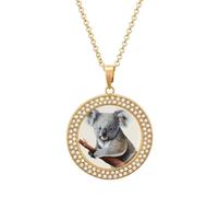 FekiLoot Koala And Butterfly Pendant Necklaces Non-Tarnish Round Necklace Multicolored Diamond Studded Exquisite Necklace Coin Pendant Fashion Jewelry Necklaces Gifts for Women, One Size, Metal, No