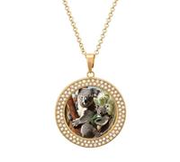 FekiLoot Koala Family Pendant Necklaces Non-Tarnish Round Necklace Multicolored Diamond Studded Exquisite Necklace Coin Pendant Fashion Jewelry Necklaces Gifts for Women, One Size, Metal, No Gemstone