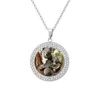 FekiLoot Koala Family Pendant Necklaces Non-Tarnish Round Necklace Multicolored Diamond Studded Exquisite Necklace Coin Pendant Fashion Jewelry Necklaces Gifts for Women, One Size, Metal, No Gemstone