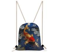 FekiLoot Koi in Moonlit Pond Drawstring Backpack Sports Gym Bag Drawstring Bags Foldable Backpack for Women Men
