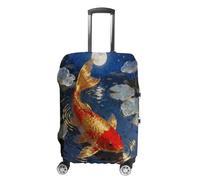 FekiLoot Koi in Moonlit Pond Travel Luggage Cover Stretchable Airplane Suitcase Protector Sleeve Universal Washable Fit for 19-32 Inch Checked Baggage,Water Resistant Durable Luggage Protector, white