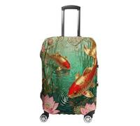 FekiLoot Koi Lotus Pool Travel Luggage Cover Stretchable Airplane Suitcase Protector Sleeve Universal Washable Fit for 19-32 Inch Checked Baggage,Water Resistant Durable Luggage Protector X-Large
