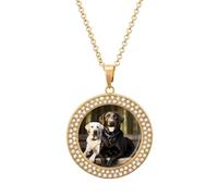 FekiLoot Labrador Pendant Necklaces Non-Tarnish Round Necklace Multicolored Diamond Studded Exquisite Necklace Coin Pendant Fashion Jewelry Necklaces Gifts for Women, One size, Metal, No Gemstone