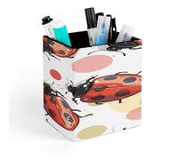 FekiLoot Ladybug Cartoon Style Pen Holder for Desk, Square Leather Pencil Organizer & Makeup Brush Holder, Office Decor And Desk Accessories Perfect Office Organization,Teacher Supplies