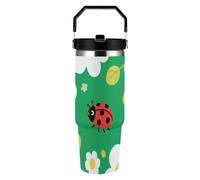 FekiLoot Ladybug Flower Print 30oz Tumbler with Handle And Flip Straw Lid Double Wall Travel Leak-proof Coffee Mug Stainless Steel Vacuum Insulated Coffee Tumblers Cup for Hot And Cold Drinks