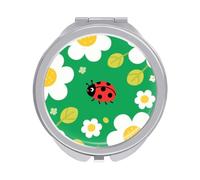 FekiLoot Ladybug Flower Print Compact Mirror 1x/2x Magnifying Mirror Travel Makeup Mirrors Cute Pocket Small Mirrors for Women Ideal Gift on Birthday, Christmas, Graduation Round Silver