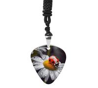 FekiLoot Ladybug on Daisy Flower Guitar Pick Necklace for Women&Men Personalized Pendant Necklaces Exquisite Metal Necklaces Cool Guitar Pick Holder Necklace Unique Gifts for Adult