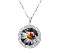 FekiLoot Ladybug on Daisy Flower Pendant Necklaces Non-Tarnish Round Necklace Multicolored Diamond Studded Exquisite Necklace Coin Pendant Fashion Jewelry Necklaces Gifts for Women, One size, Metal