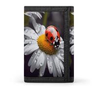 FekiLoot Ladybug on Daisy Flower Wallet for Women Men Trifold Wallet Large Front Pocket Wallets Travel Slim RFID Blocking Wallets Coin Purse Credit Card Holder