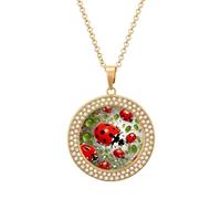 FekiLoot Ladybug Pendant Necklaces Non-Tarnish Round Necklace Multicolored Diamond Studded Exquisite Necklace Coin Pendant Fashion Jewelry Necklaces Gifts for Women, One size, Metal, No Gemstone