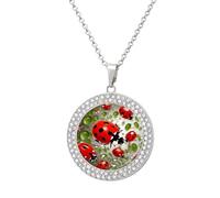 FekiLoot Ladybug Pendant Necklaces Non-Tarnish Round Necklace Multicolored Diamond Studded Exquisite Necklace Coin Pendant Fashion Jewelry Necklaces Gifts for Women, One size, Metal, No Gemstone