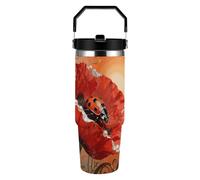 FekiLoot Ladybug Petal 30oz Tumbler with Handle And Flip Straw Lid Double Wall Travel Leak-proof Coffee Mug Stainless Steel Vacuum Insulated Coffee Tumblers Cup for Hot And Cold Drinks