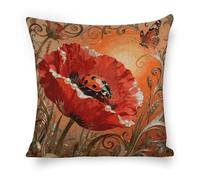 FekiLoot Ladybug Petal Pillow Covers 18"x18" Decorative Throw Pillow Cases Outdoor Linen Vintage Flowers Cushion Cover Farmhouse Neutral Pillowcase for Couch Home Sofa Decor