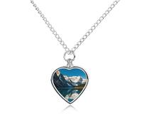 FekiLoot Lake Mountains Urn Necklace for Ashes Heart Cremation Jewelry Memorial Keepsake Pendant Locket Ash Holder Memory Jewelry for Women Men to Hold Ashes of Loved Ones