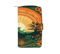 FekiLoot Landscape Silhouette Wallet Large Capacity Travel Double Fold Wallets Portable Zipper Leather Purse for Women Men
