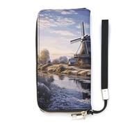 FekiLoot Landscape with A Traditional Windmill Long Wallet Large Capacity Zipper Purse Ladies Multi-card Slot Coin Phone Travel Pocket