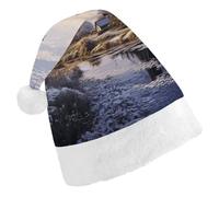 FekiLoot Landscape with A Traditional Windmill Santa Hat Comfortable Soft Christmas Hat Reusable Christmas Cap for Adults for Xmas And New Year Holiday Party Supplies