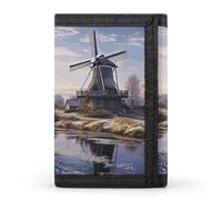 FekiLoot Landscape with A Traditional Windmill Wallet Compact Blocking Trifold Wallets with Zipper Minimalist Purse Wallet Credit Card Holder
