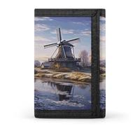 FekiLoot Landscape with A Traditional Windmill Wallet for Women Men Trifold Wallet Large Front Pocket Wallets Travel Slim RFID Blocking Wallets Coin Purse Credit Card Holder