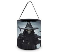 FekiLoot Large Capacity Halloween Basket, Trick Or Treat Candy Bucket Bag with Handles, Reusable Personalized Death Scythe Snack Storage Basket for Holiday Party Favor Decor