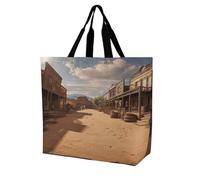 FekiLoot Large Capacity Old Wild West Cowboy Town Tote Bags for Women Fashion Shoulder Bag Lightweight Reusable Grocery Bags Folding Shopping Bag Casual Tote Handbag for Work Travel Shopping