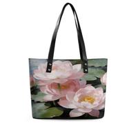 FekiLoot Large Reusable Grocery Shopping Bag Cute Lightweight Work Tote Bag | Bright Sunny Day Lotus Flowers Tote Bag for Women Travel Shoulder Bag with Zipper Leather Handbag Purse Casual Hobo Bags