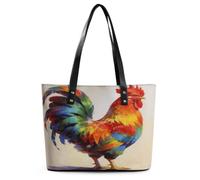 FekiLoot Large Reusable Grocery Shopping Bag Cute Lightweight Work Tote Bag | Colorful Rooster Tote Bag for Women Travel Shoulder Bag with Zipper Leather Handbag Purse Casual Hobo Bags