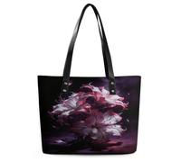 FekiLoot Large Reusable Grocery Shopping Bag Cute Lightweight Work Tote Bag | Dark Fantasy Contrast Floral Tote Bag for Women Travel Shoulder Bag with Zipper Leather Handbag Purse Casual Hobo Bags