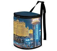 FekiLoot Las Vegas Night View Car Trash Can with Lid Leakproof Storage Bag with Large Capacity Waterproof Automotive Garbage Bin for SUVs Easy-to-Install Car Accessory Interior 2.5 Gallon