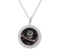 FekiLoot Late Night Owl Pendant Necklaces Non-Tarnish Round Necklace Multicolored Diamond Studded Exquisite Necklace Coin Pendant Fashion Jewelry Necklaces Gifts for Women, One size, Metal, No