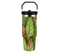 FekiLoot Leaf Vein Green 30oz Tumbler with Handle And Flip Straw Lid Double Wall Travel Leak-proof Coffee Mug Stainless Steel Vacuum Insulated Coffee Tumblers Cup for Hot And Cold Drinks