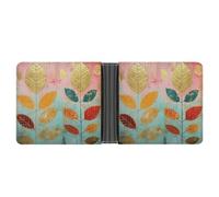 FekiLoot Leaves Collage Leather Wallet Double-Sided Different Images Bifold Wallet Ultra Strong Stitching Slim Wallets