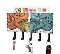FekiLoot Left and Right Brain Functions Key Holder for Wall Self Adhesive Leather Key Rack Large Decorative Keys Hooks with 5 Hooks Hanging Keys Rack for Living Room Office Black-Style
