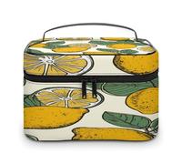 FekiLoot Lemon Fruit Pattern Makeup Bag Organizer Portable Travel Toiletry Bag with Handle Fashion Large Capacity Cosmetic Bags Lightweight Waterproof Makeup Storage Bags for Women