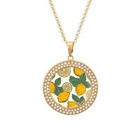 FekiLoot Lemon Fruit Pattern Pendant Necklaces Non-Tarnish Round Necklace Multicolored Diamond Studded Exquisite Necklace Coin Pendant Fashion Jewelry Necklaces Gifts for Women, One size, Metal, No