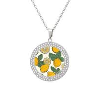 FekiLoot Lemon Fruit Pattern Pendant Necklaces Non-Tarnish Round Necklace Multicolored Diamond Studded Exquisite Necklace Coin Pendant Fashion Jewelry Necklaces Gifts for Women, One size, Metal, No