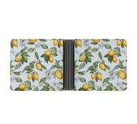 FekiLoot Lemon Pattern on White Background Leather Wallet Mens Bifold Wallets Travel Cash Credit Card Holder Womens Minimalist Purse