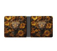 FekiLoot Leopard And Sunflower Leather Wallet Double-Sided Different Images Bifold Wallet Ultra Strong Stitching Slim Wallets