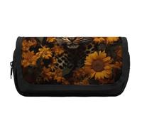 FekiLoot Leopard And Sunflower Pencil Case Office Pencil Box Large Capacity Pencil Box Pouch Holder Double Zipper Pencil Case Use to Organize Desktop And Plan Space Home Office