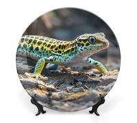 FekiLoot Leopard Little GeckoDecorative Ceramic Plate Dinner Plate for Salad Dessert Round Display Plate Decorative Porcelain Dish Wall Ornament Microwave Oven Dishwasher Safe Gift 7inch