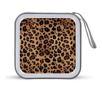 FekiLoot Leopard Print CD Case Hard Plastic DVD Disc Cases Storage Binder Portable Zipper CD Case Holder Large Storage Disc Wallet Bag for Car Home Travel(40 Capacity)