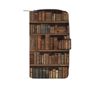 FekiLoot Library Bookshelf Book Wallet Large Capacity Travel Double Fold Wallets Portable Zipper Leather Purse for Women Men