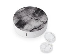 FekiLoot Light Black Marble Contact Lens Case Portable Travel Outdoor Contact Lens Cases Circle Leakproof Makeup Storage Box with Mirror for Home Office Dormitory