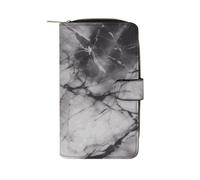 FekiLoot Light Black Marble Wallet Large Capacity Travel Double Fold Wallets Portable Zipper Leather Purse for Women Men