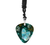 FekiLoot Light Blue Butterfly Guitar Pick Necklace for Women&Men Personalized Pendant Necklaces Exquisite Metal Necklaces Cool Guitar Pick Holder Necklace Unique Gifts for Adult