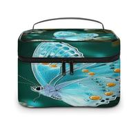 FekiLoot Light Blue Butterfly Makeup Bag Organizer Portable Travel Toiletry Bag with Handle Fashion Large Capacity Cosmetic Bags Lightweight Waterproof Makeup Storage Bags for Women