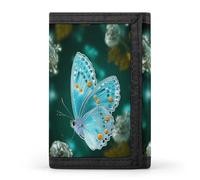 FekiLoot Light Blue Butterfly Wallet for Women Men Trifold Wallet Large Front Pocket Wallets Travel Slim RFID Blocking Wallets Coin Purse Credit Card Holder